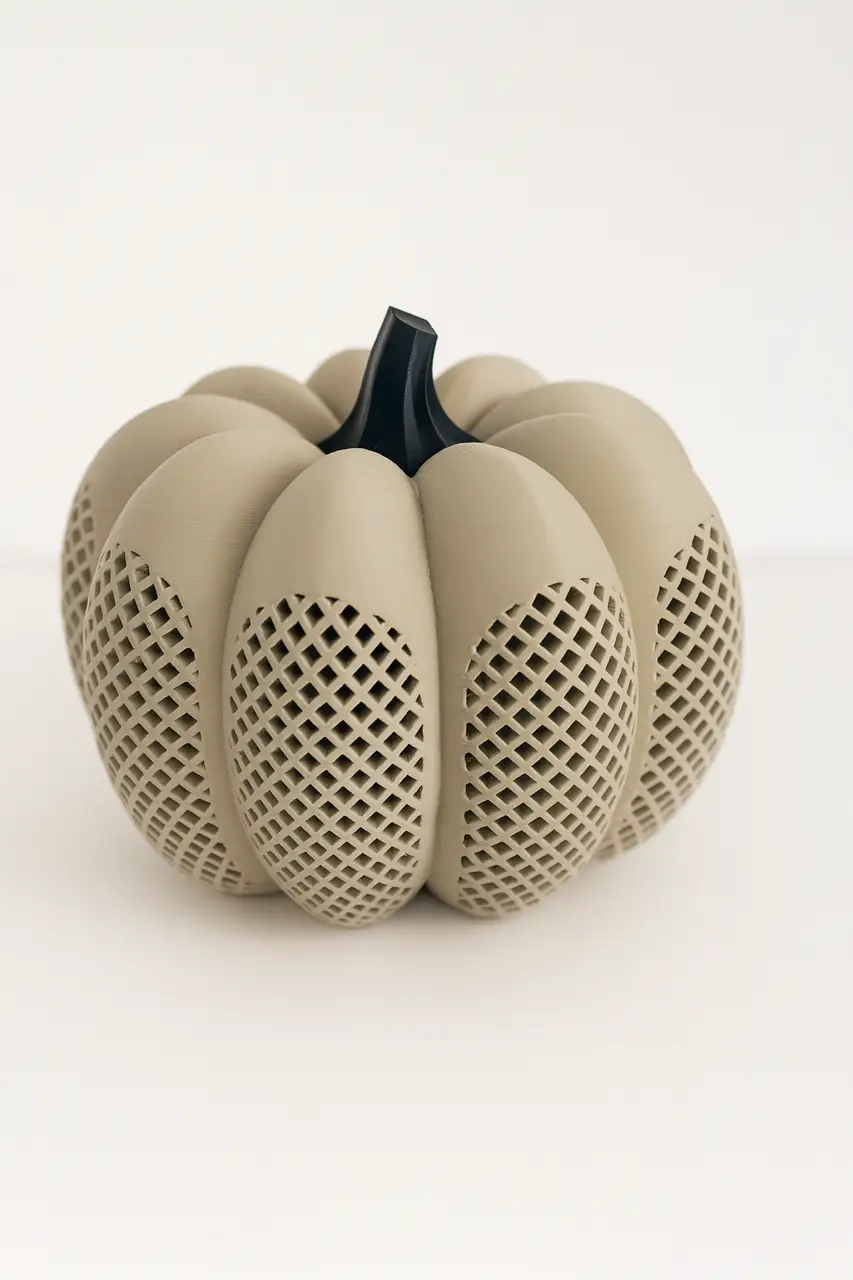 3D Nyomtatott Tök Mécses – Bézs és Fekete, Modern Őszi Design