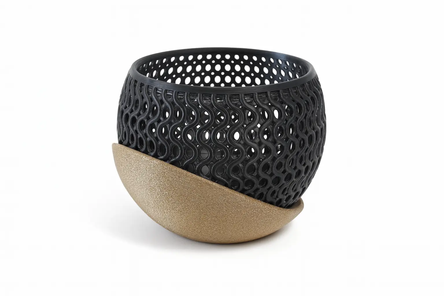 3D Nyomtatott Orchidea Váza – Fekete és Arany, Modern Hullámmintás Design