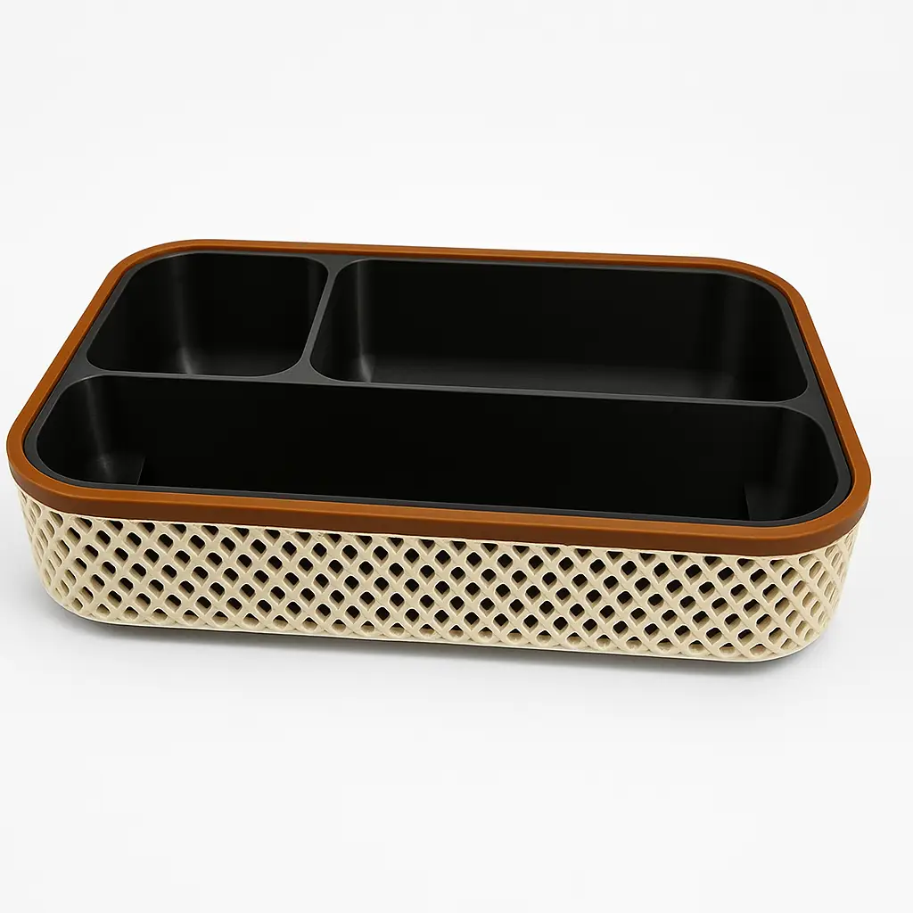 3D Nyomtatott Asztali Rendszerező – Fekete, Bézs és Tégla Design