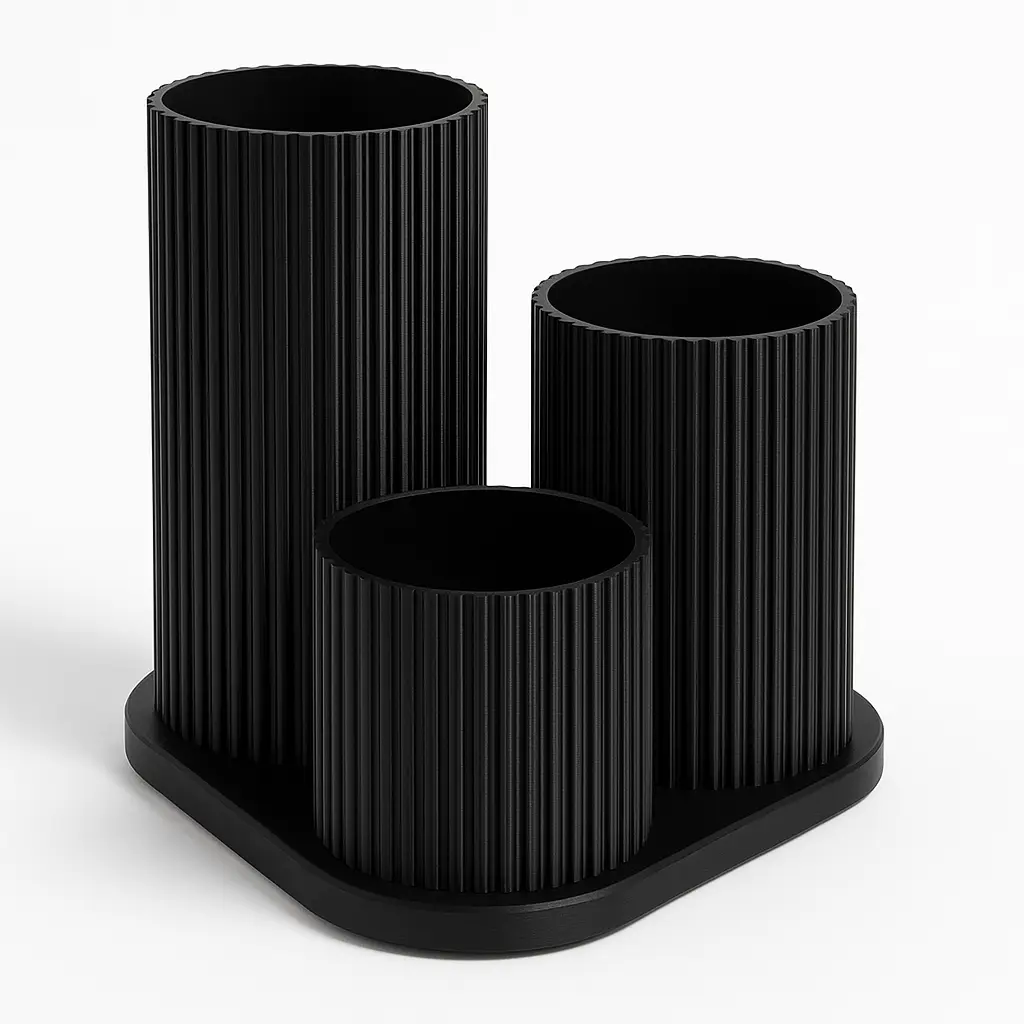 3D Nyomtatott Asztali Rendszerező – Matt Fekete, Bordázott Design