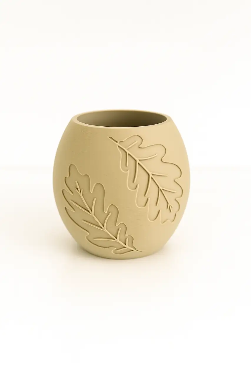 3D Nyomtatott Mécsestartó – Tölgyfaleveles Design, Bézs Szín