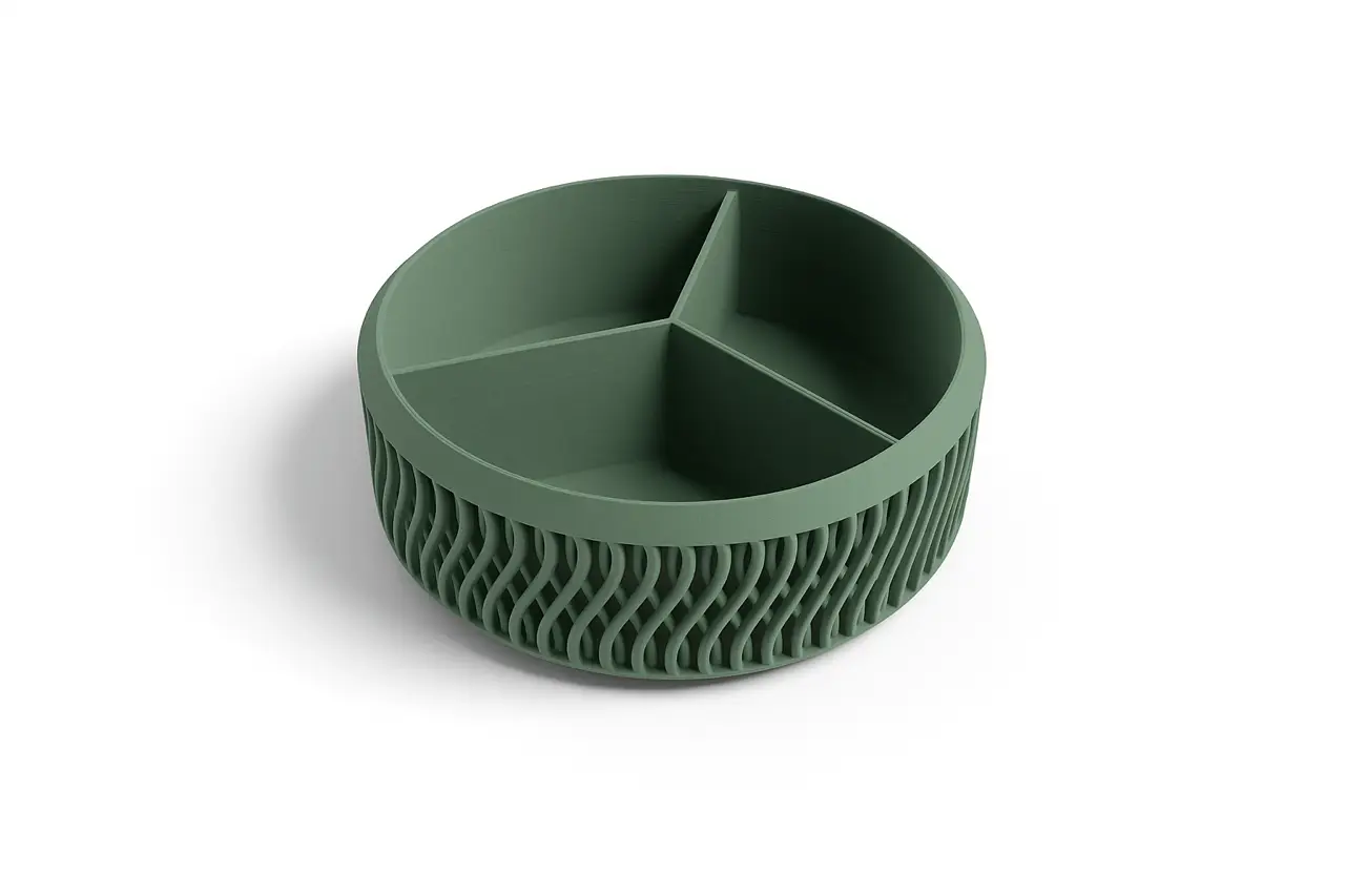 3D Nyomtatott Kör Tároló – Zöld, Hullámos Mintázattal