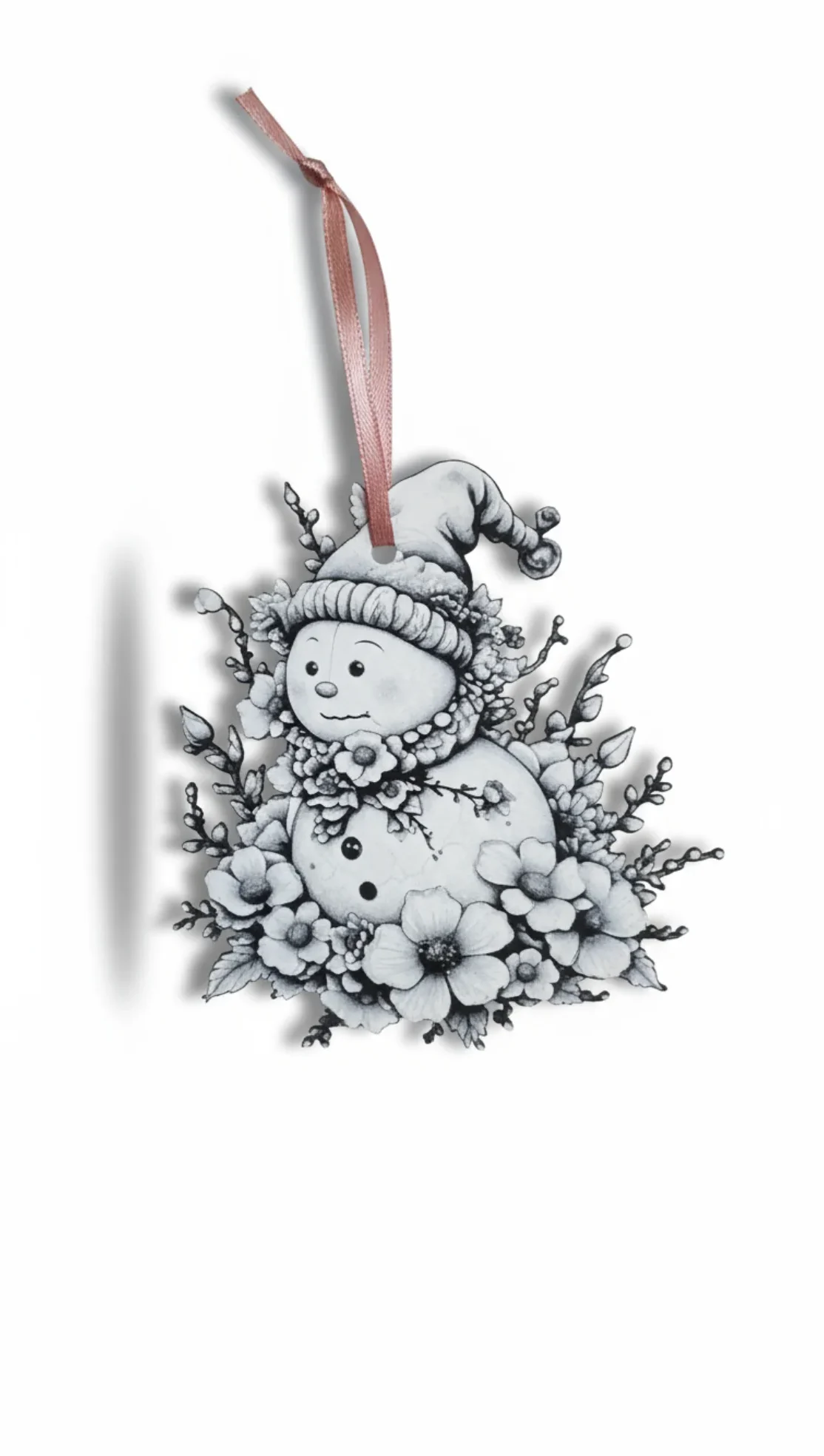 Téli Virágos Hóember – Művészien kidolgozott 3D nyomtatott karácsonyfadísz