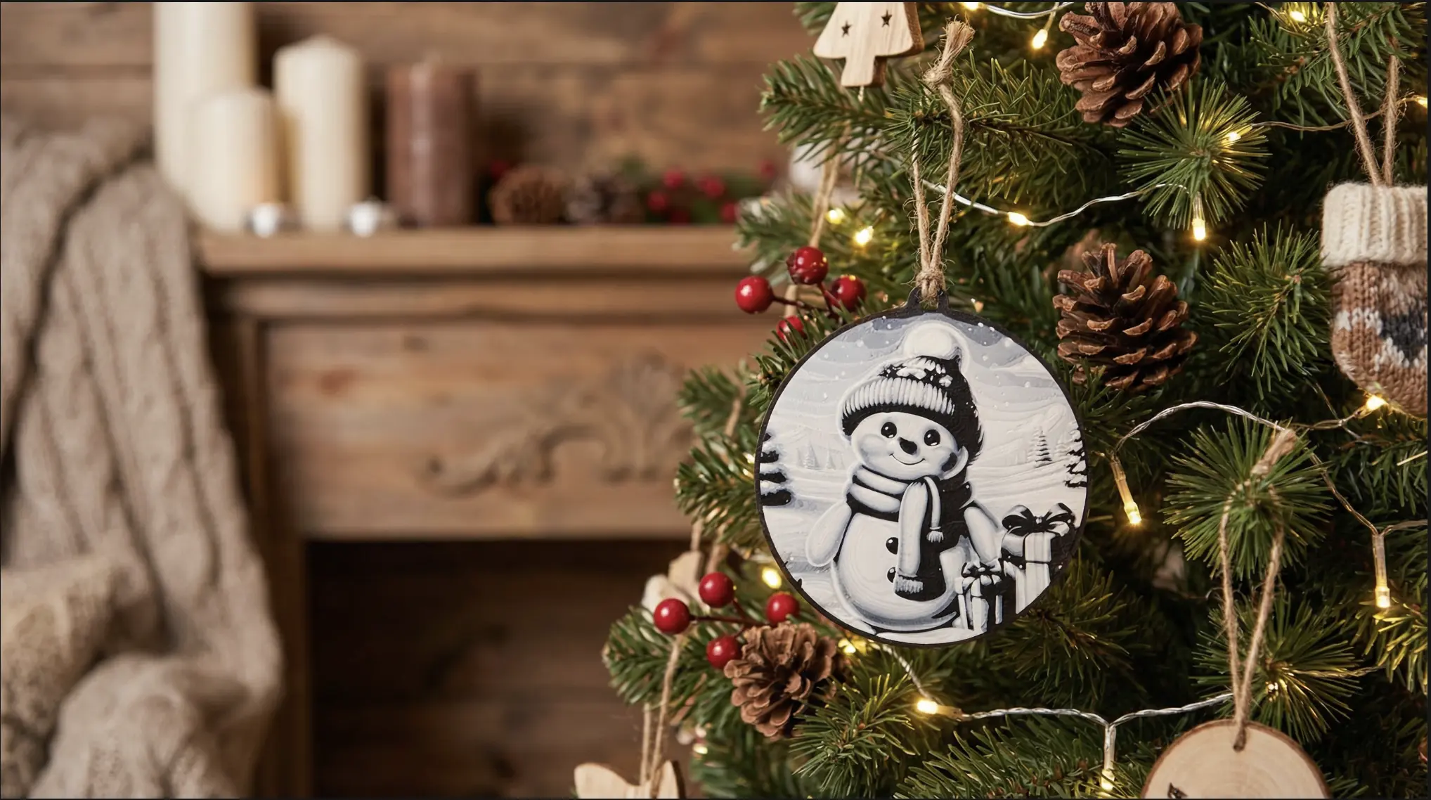 Téli hóemberes karácsonyfadísz – a meghittség és kedvesség ünnepi jelképe ✨
