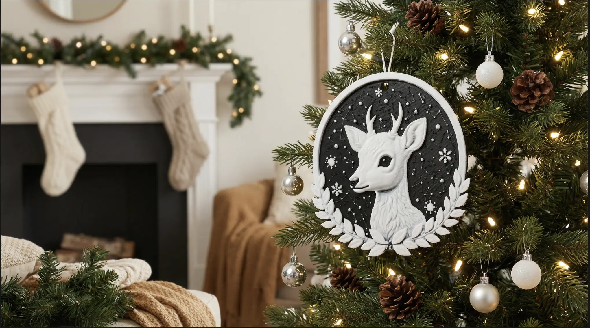 🦌✨ Elegáns téli szarvas karácsonyfadísz – a szezon igazi ékköve ✨🦌