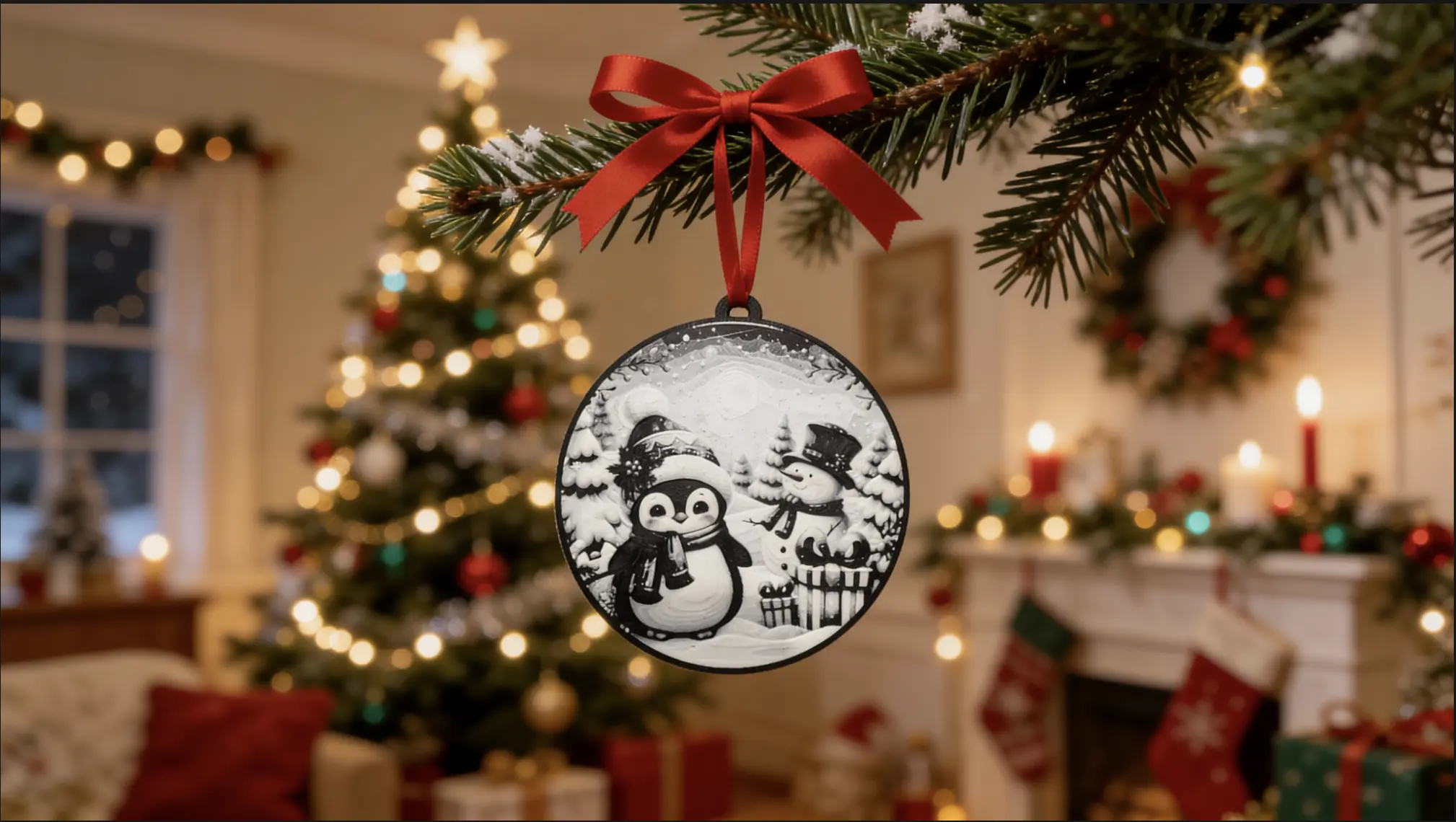 ❄️🎄 Mesés téli karácsonyfadísz – pingvinnel és hóemberrel 🎄❄️