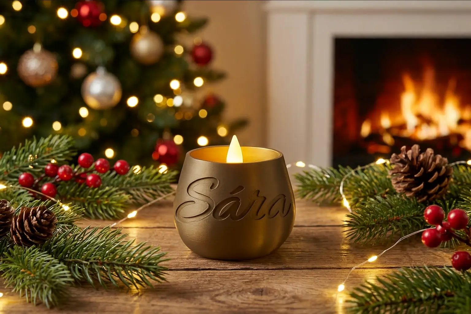 Egyedi névvel ellátott arany mécses – tökéletes ünnepi ajándék ✨
